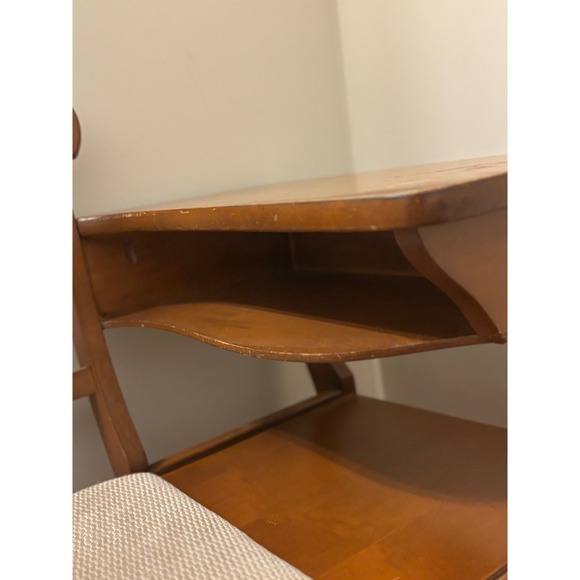 Vintage Gossip Bench Wooden Chair Desk Storage Shelf Telephone Table Tan cushion - Picture 9 of 16